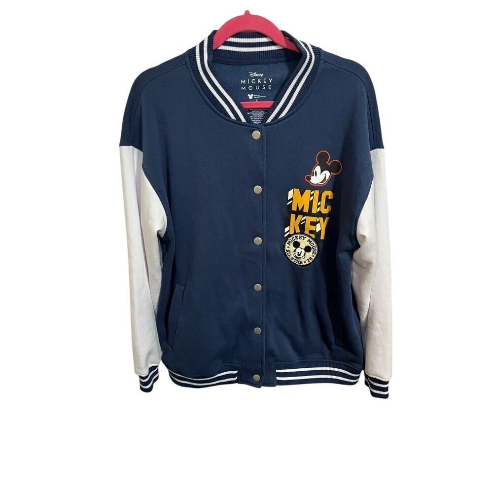 Disney Mickey Mouse Men's Large Varsity Jacket Colorblock Bomber Jacket Unisex